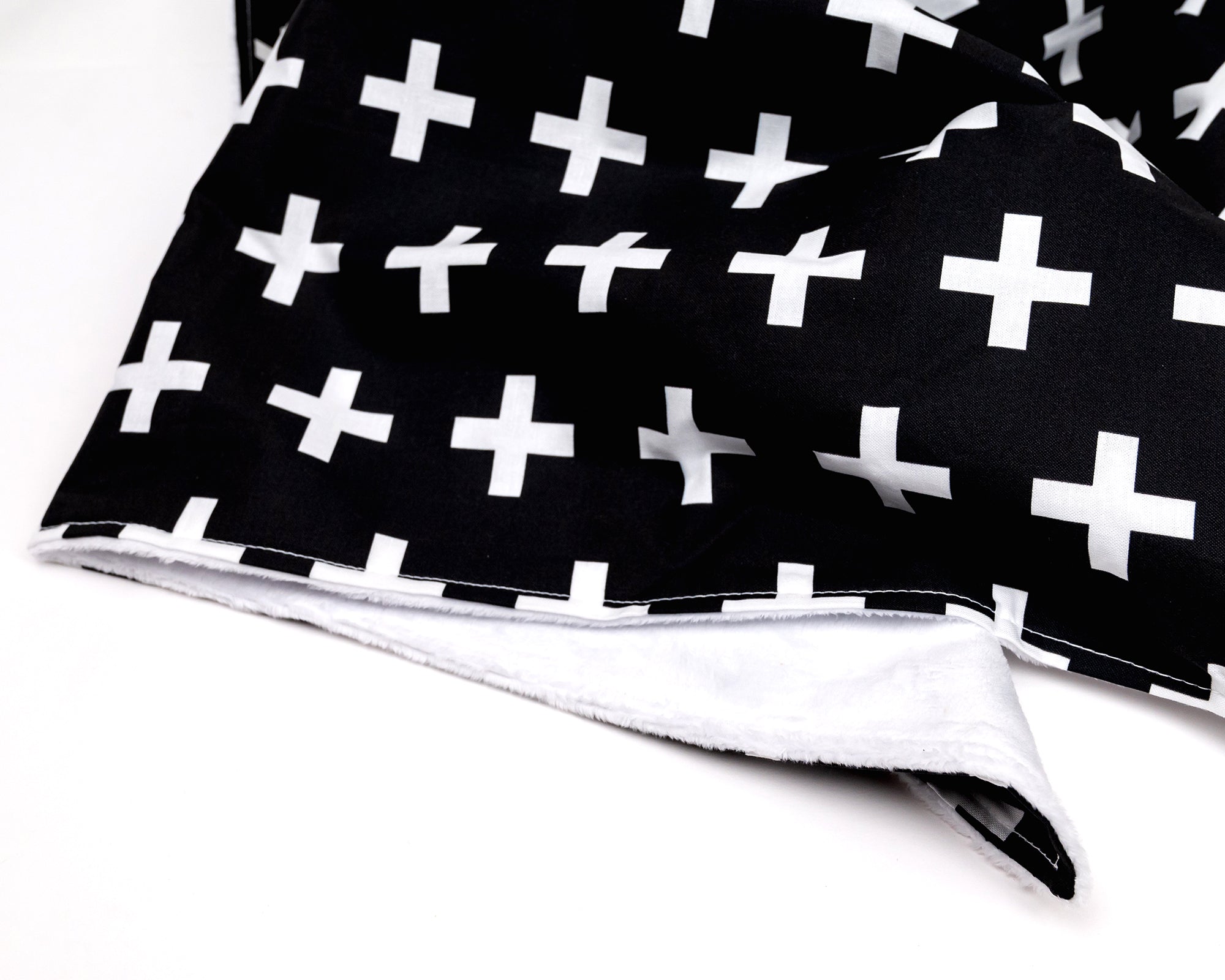 Finn - Baby Blanket - Large Swiss Cross White on Black